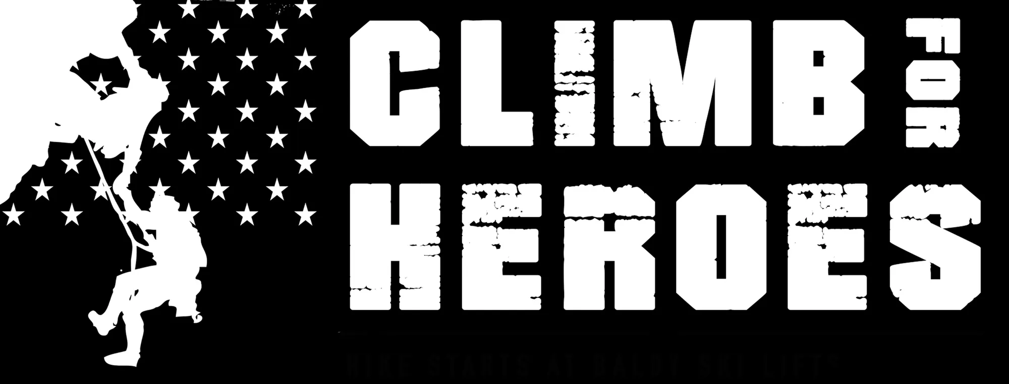 CLIMB for Heroes logo featuring a silhouette of the Philippines map with a climber figure and white stars on black background with bold distressed text